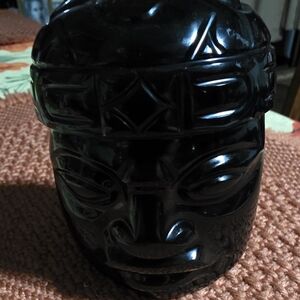 4.5 Inch Olmec Head in Black Obsidian Stone